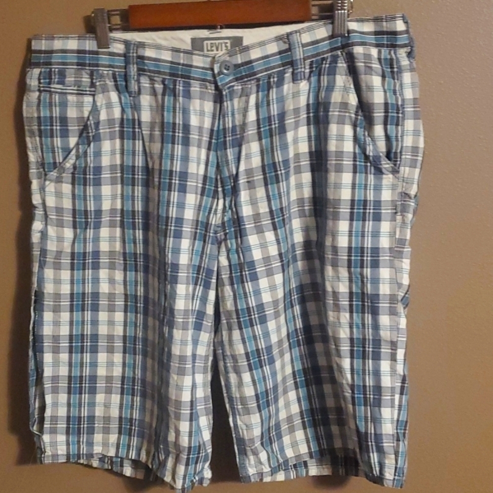 Levi's mens blue and black plaid shorts plus size 38
